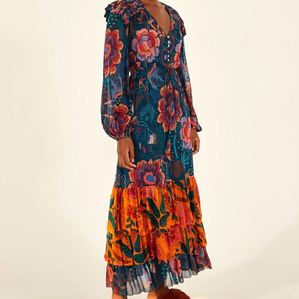 Farm Rio Teal River Creatures Mixed Maxi Dress